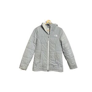 The North Face Womens Puffer Jacket Hooded Quilted Gray Size S